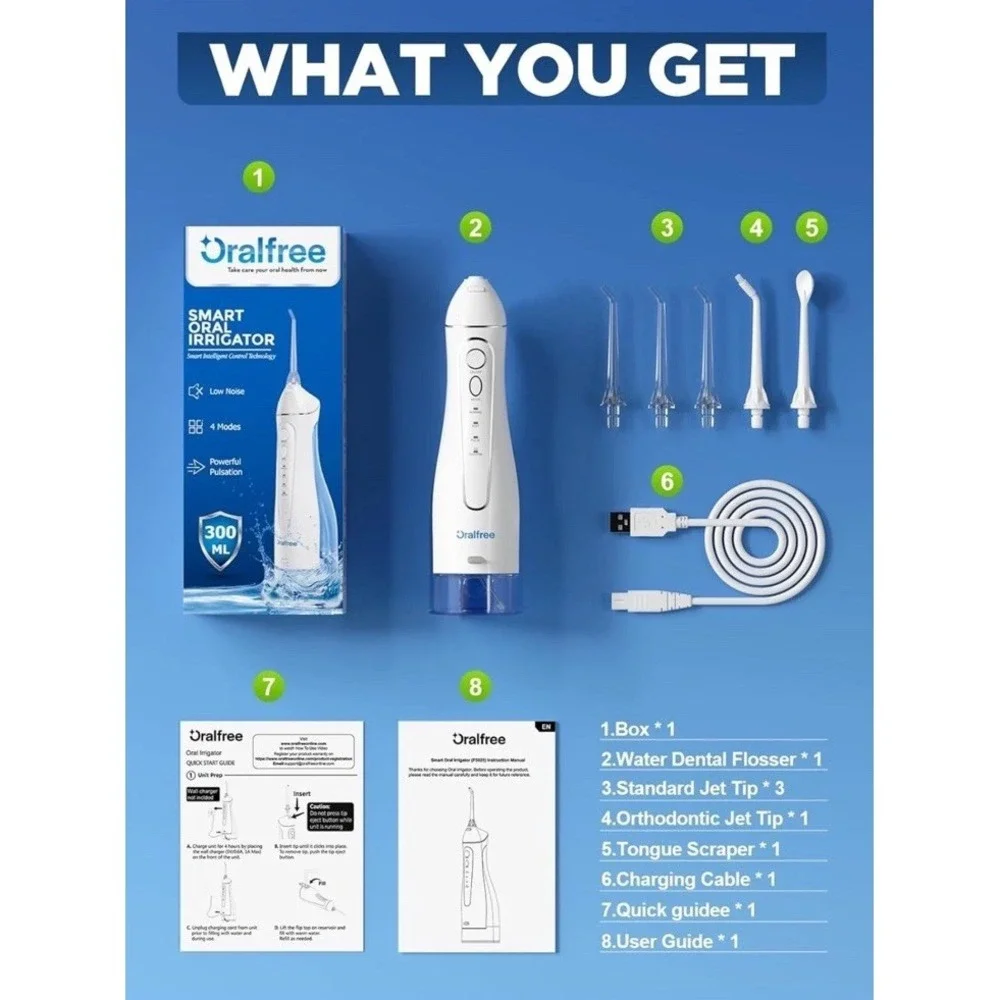 Oralfree Water Dental Flosser Cordless for Teeth Cleaning - 4 Modes Oral Irrigat
